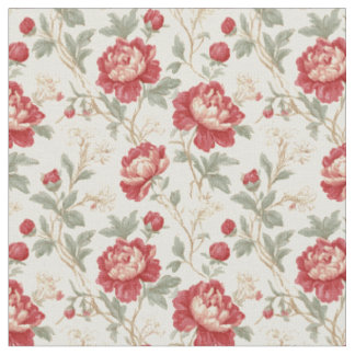 Kransbessenrood en Crème Kleur Vintage Bloemmotief Stof