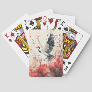 Kransbloesem Inktwassing Rode Kraanvogel (3) Pokerkaarten