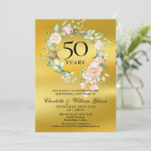Kransen van rozen Goud Folie 50ste huwelijksverjaa Kaart (Staand voorkant)