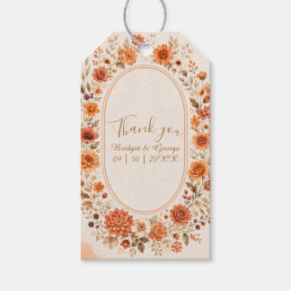 Kranshuwelijk in fel oranje bloemen cadeaulabel