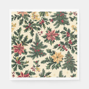 Kransrood Poinsettia Hulst Kerstpatroon Servet