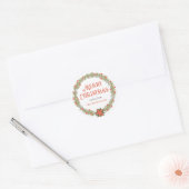 Kranssticker met vintage kerstholbessen ronde sticker (Envelop)