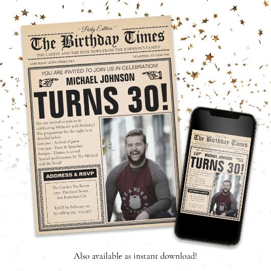 krant 30th Birthday Fun Aangepaste foto Kaart