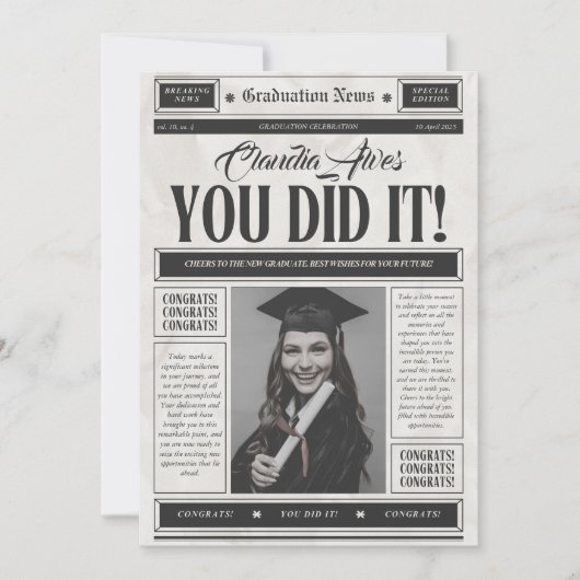  krant Afstuderen aankondiging Kaart (Voorkant)