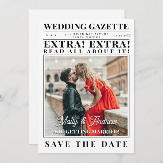  krant Custom Foto Opslaan van de datum Kaart (Voorkant / Achterkant)