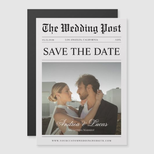 krant Custom Foto Opslaan van de datum Magnetische Uitnodiging (Voorkant / Achterkant)