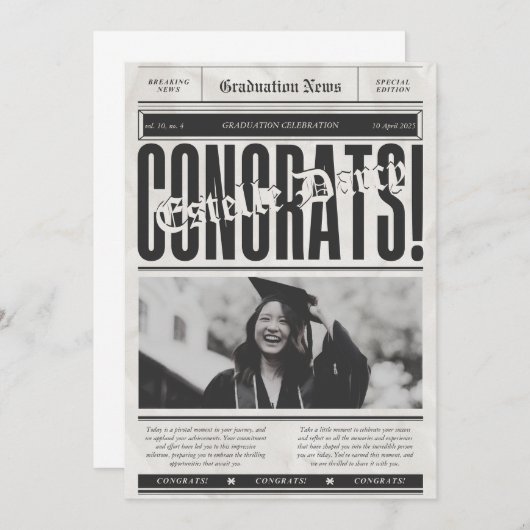  krant feliciteert Afstuderen Kaart (Voorkant / Achterkant)