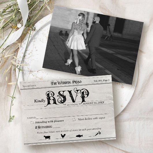 krant foto bruiloft uitnodigen RSVP-kaart RSVP Kaartje