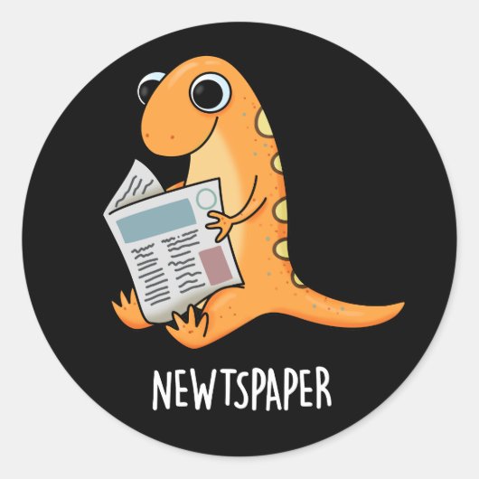 Krant Funny Newspaper Newt Pun Dark BG Ronde Sticker (Voorkant)