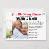 Krant Horizontale Rode Huwelijksuitnodiging Kaart (Voorkant)