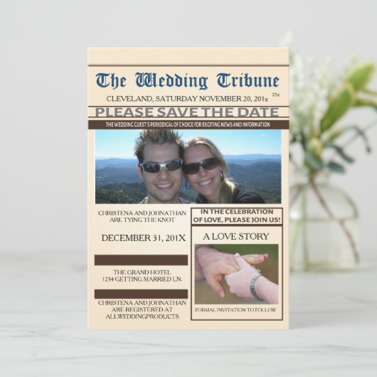 Krant Huwelijk Bewaar De Datum Aankondiging (Staand voorkant)