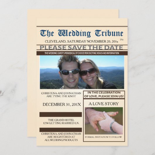 Krant Huwelijk Bewaar De Datum Aankondiging (Voorkant / Achterkant)