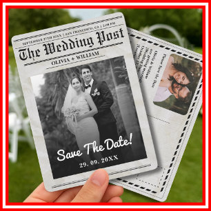 Krant Huwelijk Vintage Elegant Bewaar De Datum Kaart