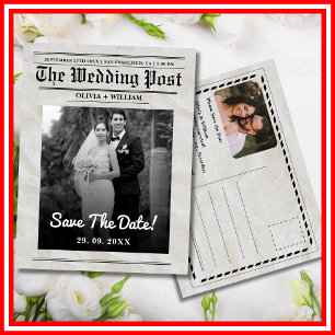 Krant Huwelijk Vintage Elegant Save The Date Briefkaart