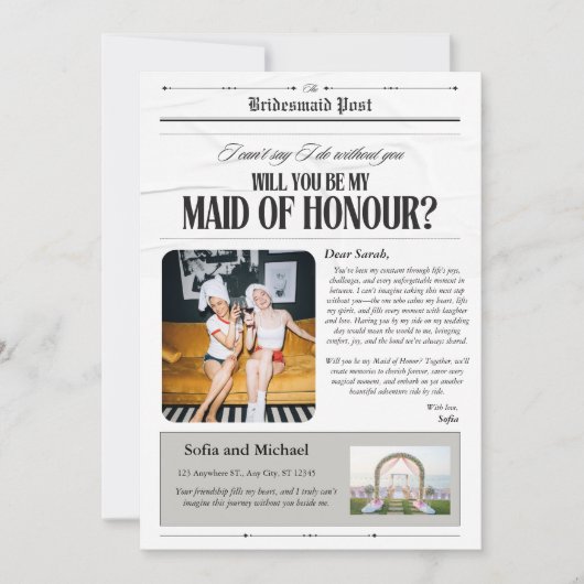 krant Maid of Honor Proposal Kaart (Voorkant)