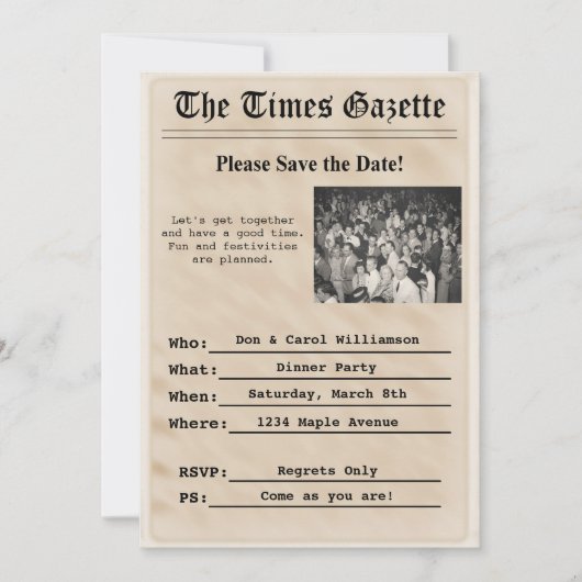 krant Party Invitation Kaart (Voorkant)