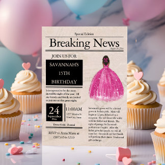 Krant Quinceañera Fuchsia Roze Vintage Kaart