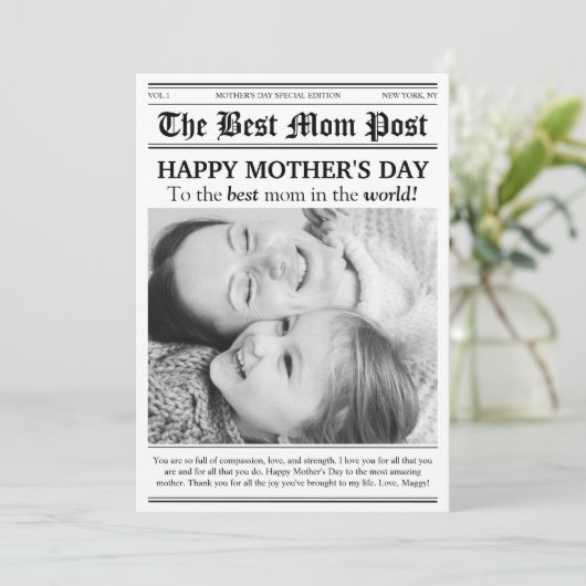  krant stijl Moederdag Kaart (Staand voorkant)