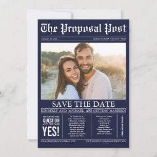 Krant Style Navy Blue Save the Date Photo