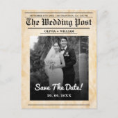 Krant Trouwen Rustiek Elegant Save the Date Briefkaart (Voorkant)