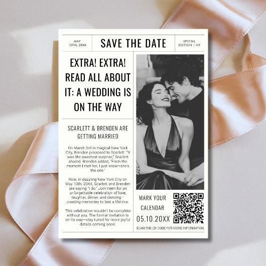 krant trouwfoto QR-code Save The Date