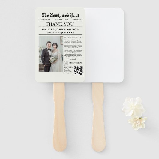 Krant unieke foto bruiloft dank u handwaaier (Voorkant en achterkant)