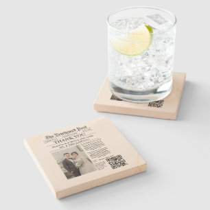 Krant unieke foto bruiloft dank u stenen onderzetter