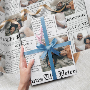 Krant Unieke Kerstmis Fotocollage Cadeaupapier