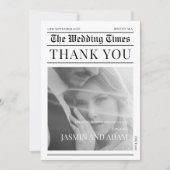 Krant Zwart-wit Unieke foto bruiloft Bedankkaart (Voorkant)