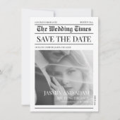 Krant Zwart-wit Unieke foto bruiloft Save The Date (Voorkant)