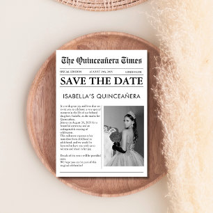 Krant zwart-wit unieke quinceanera save the date