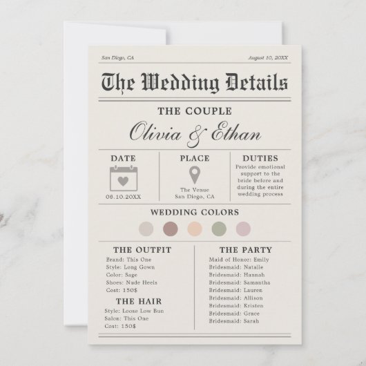 Kranten Bruidsmeisje Aanzoekkaart Kaart (Achterkant)