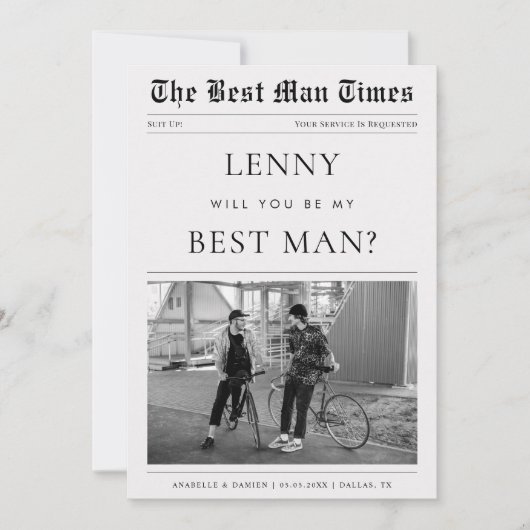 Kranten Custom Foto Uniek Beste Man Huwelijksaanzo Kaart (Voorkant)