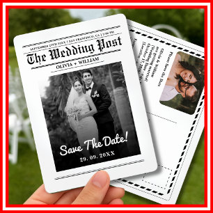 Kranten Huwelijk Modern Elegant Save The Date Kaart