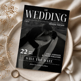 Kranten Huwelijk Save the Date Moderne Tijdschrift Kaart