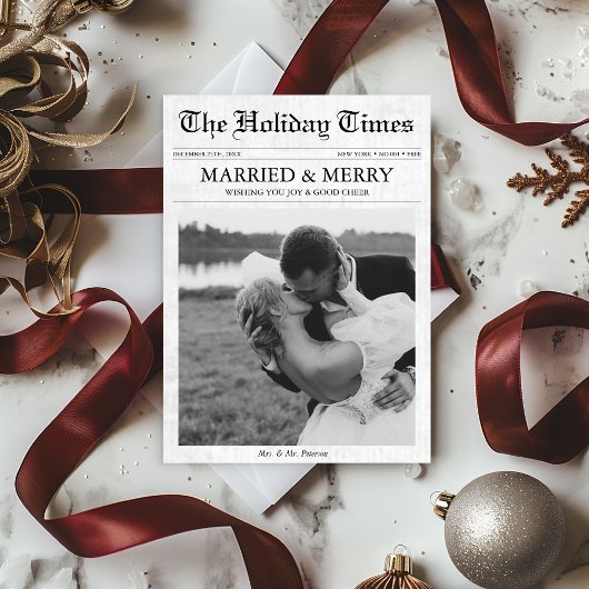 Kranten Kerst Vrolijk & Getrouwd Pas getrouwd Foto Feestdagenkaart