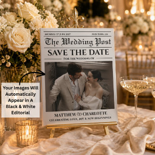 Kranten Save the Date Huwelijk Zwart wit Kaart