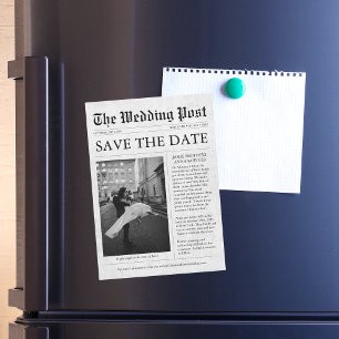 Kranten Unieke vun Foto sparen datum huwelijk Magnetische Uitnodiging