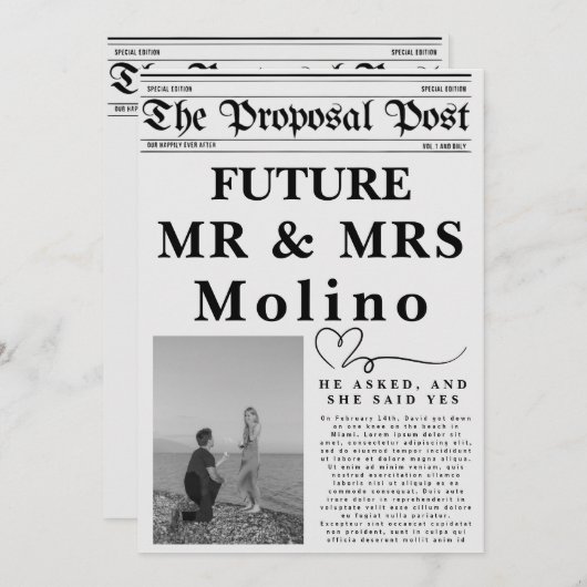 Kranten Verloving Aankondiging Templ Invitation (Voorkant / Achterkant)