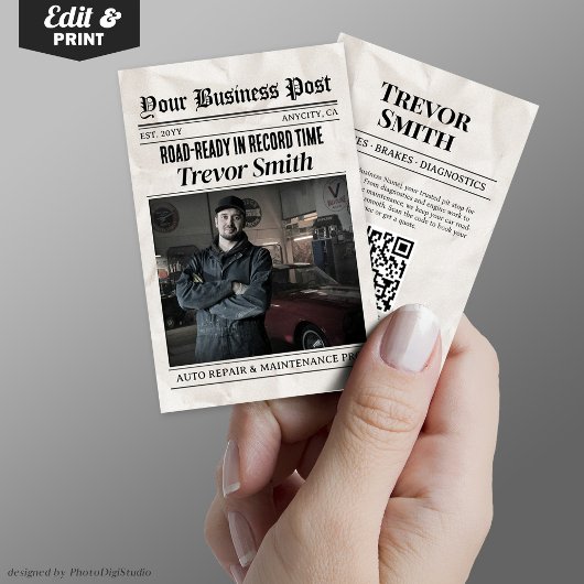 Kranten Visitekaartje, Auto Reparatie Auto Mechani Contactkaartje