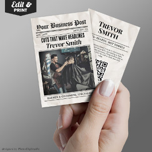 Kranten Visitekaartje, Barber & Grooming Stylist Contactkaartje