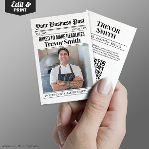 Kranten Visitekaartje, Pastry Chef & Baker Contactkaartje