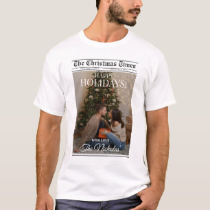 Kranten Wat Een Jaar Zwart Wit Foto Kerstmis T-shirt