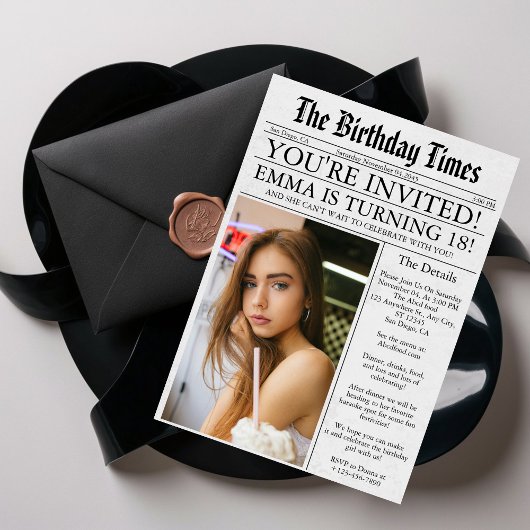 Krantenartikel Unieke Pret Foto 18e Verjaardagsfee Kaart