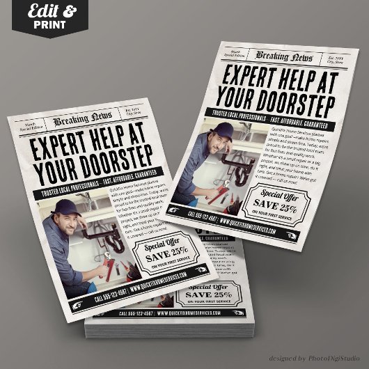 Krantendiensten Flyer, Retro Small Business Ads Flyer