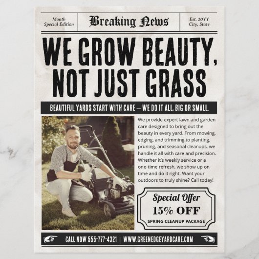 Krantenflyer, Retro Lawn & Garden Service Flyer (Voorkant)