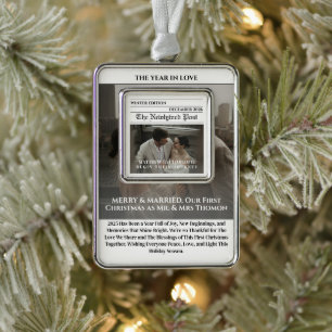 Krantenfoto Merry and Married Verzilverd Kader Ornament