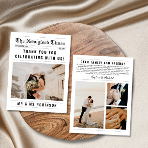 Krantenfotocollage Elegante bruiloft Dank u Kaart