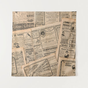 Krantenpagina's met antiek adverteren. Vintage Wandkleed