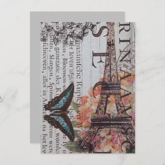 krantenscripts Parijs eiffeltoren Bedankkaart (Voorkant / Achterkant)